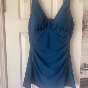 Teal blue Lands End slender swimdress 14